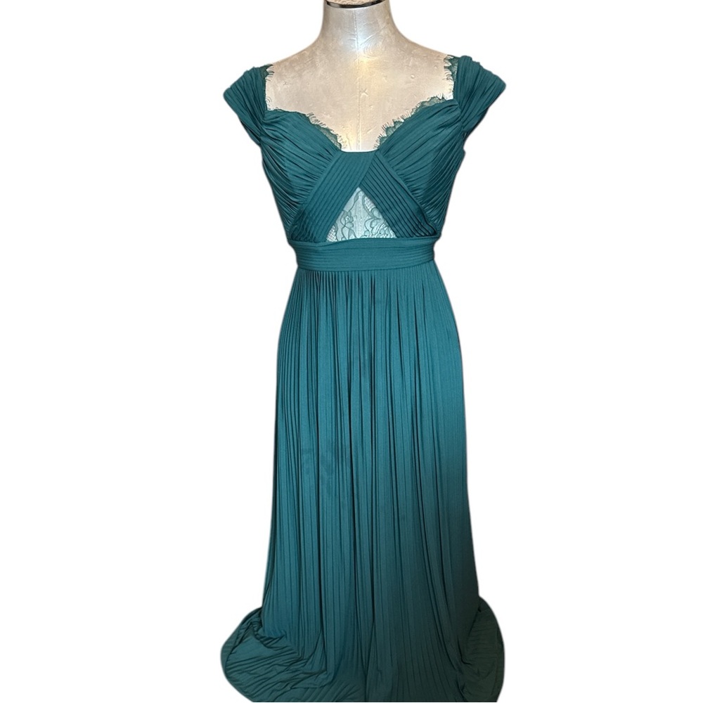 ASOS Women’s Long Evening Dress LACE cutout color green Size 0 Like New